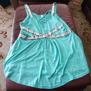 Mint Green Knit Tank top. With Silver Sequins over black strips.